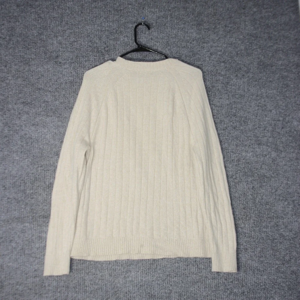 Banana Republic Sweater Mens L Cream Ribbed‎ Wool Blend Italian Yarn Pullover